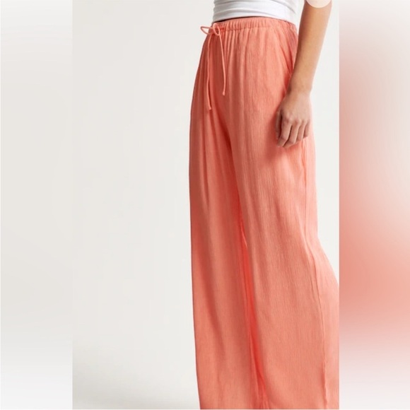 Abercrombie & Fitch Peach Pull On Drawstring Wide-Leg Crinkle Pants Sz Medium - Picture 8 of 10